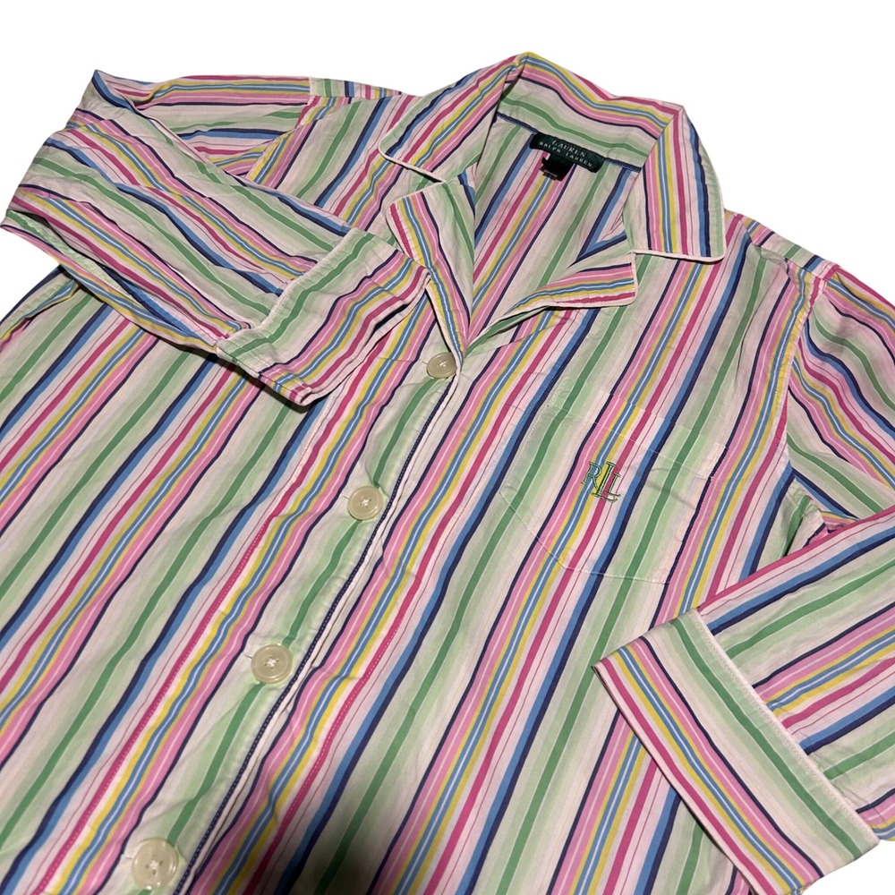 Lauren Ralph Lauren Pajama Top Womens M Multi Color Striped Button Down RL